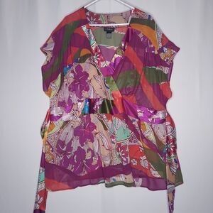 Lane Bryant Sheer‎ Empire Top 22/24 Multicolor Satin Tie Back 00s 2000s Y2K Vtg
